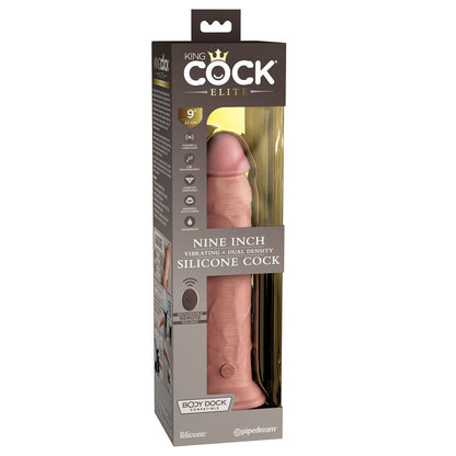 Pipedream Products King Cock Elite 9” Vibrating Silicone Cock with Remote Light - XOXTOYS