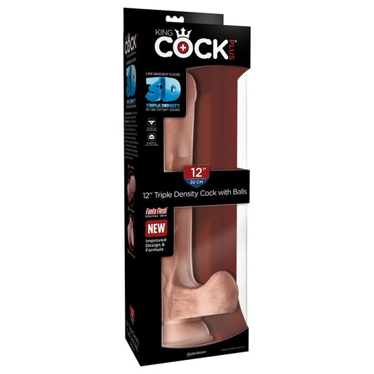 Pipedream Products King Cock Plus 12” Triple Density Cock with Balls Beige - XOXTOYS