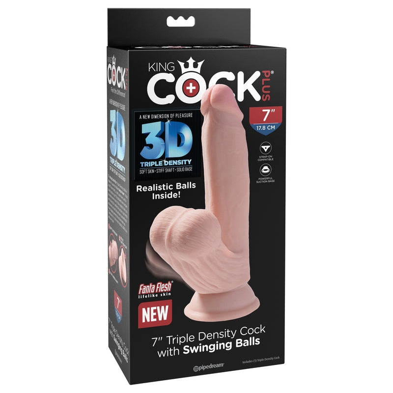 Pipedream Products King Cock Plus 7" Triple Density Cock With Swinging Balls-Dildos-Pipedream Products-XOXTOYS