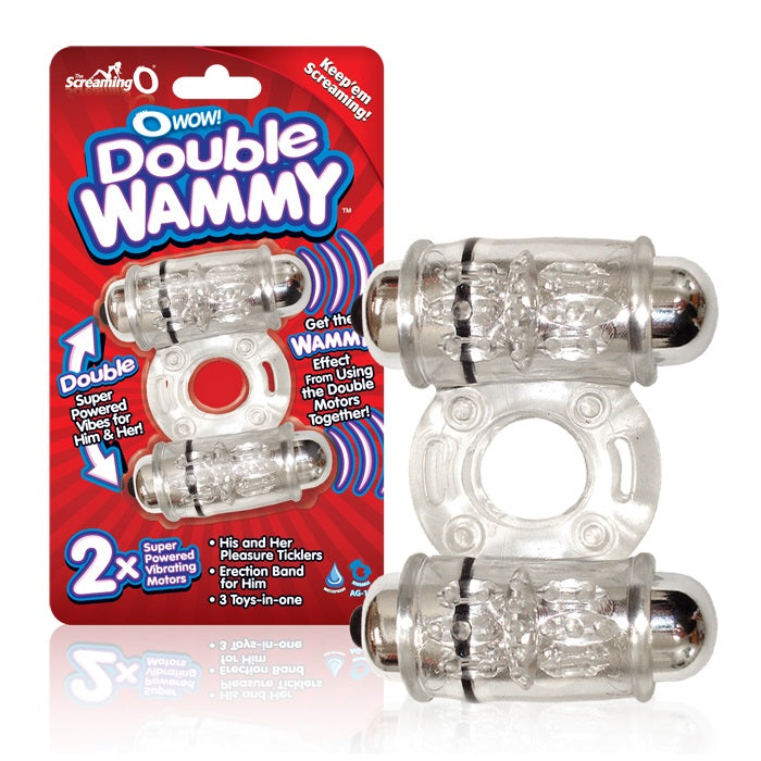 Screaming O Wow Double Wammy Vibrating Ring-Cock Rings-Screaming O-Clear-XOXTOYS