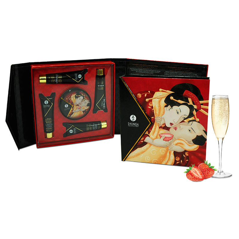 Shunga Geisha's Secret Sparkling Strawberry Wine Collection Set - XOXTOYS