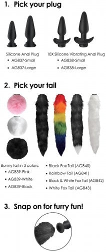 Tailz Snap-On Silicone Anal Plug & 3 Interchangeable Tails - XOXTOYS