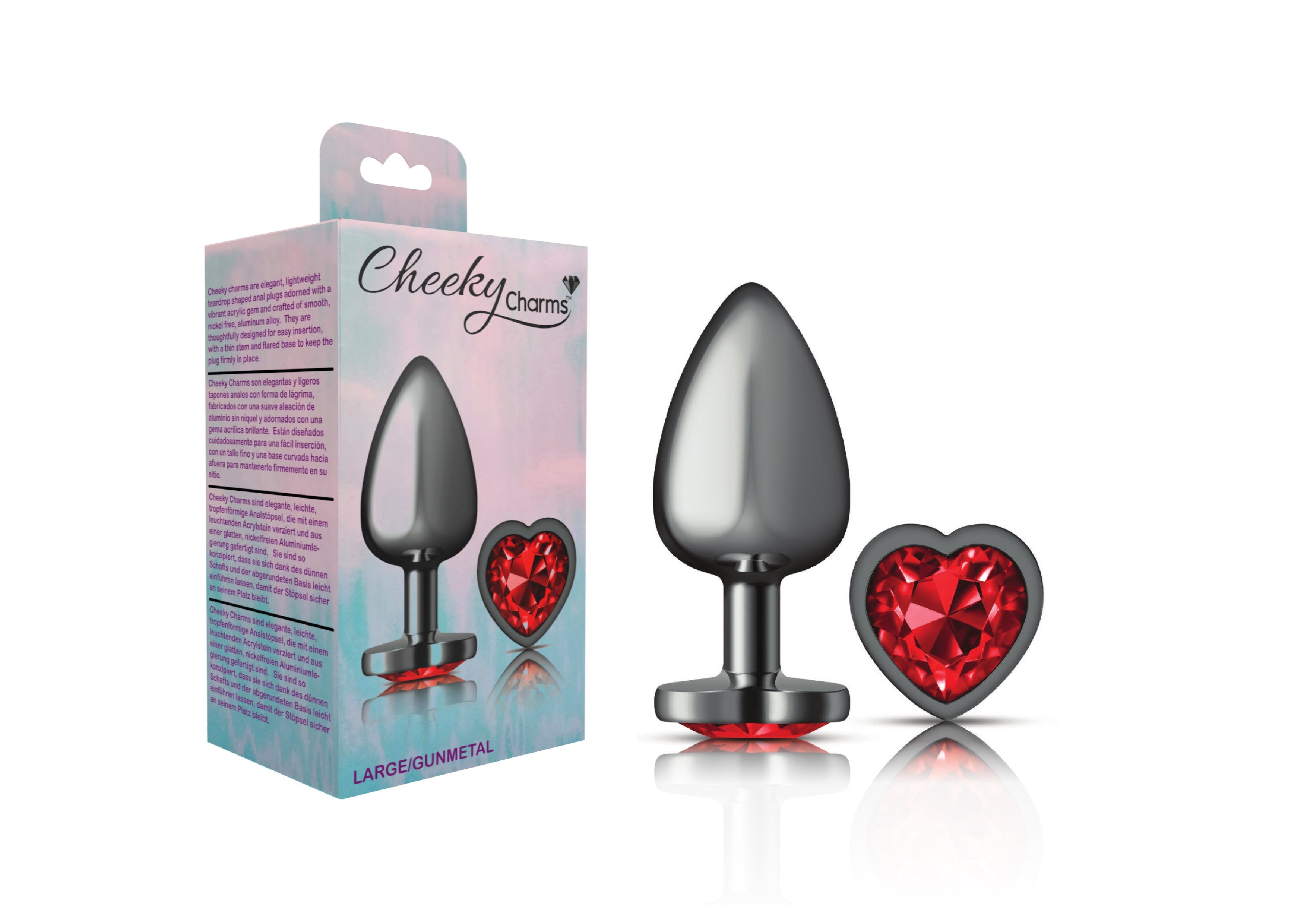 Cheeky Charms Gunmetal Grey Butt Plug with Red Heart Gem