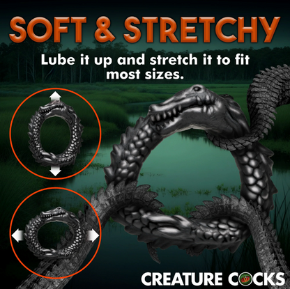 Creature Cocks Black Caiman Silicone Cock Ring - XOXTOYS