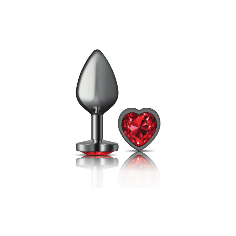 Cheeky Charms Gunmetal Grey Butt Plug with Red Heart Gem