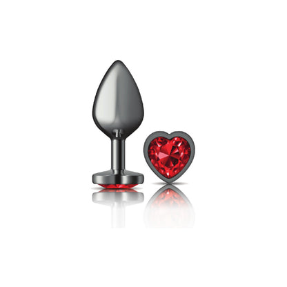 Cheeky Charms Gunmetal Grey Butt Plug with Red Heart Gem - XOXTOYS