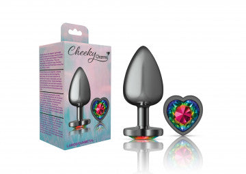 Cheeky Charms Gunmetal Grey Butt Plug with Rainbow Heart Gem - XOXTOYS