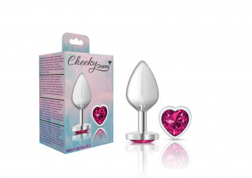 Cheeky Charms Silver Metal Butt Plug with Pink Heart Gem - XOXTOYS