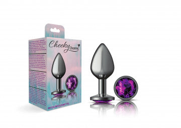 Cheeky Charms Gunmetal Grey Butt Plug with Purple Gem - XOXTOYS