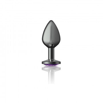 Cheeky Charms Gunmetal Grey Butt Plug with Purple Gem - XOXTOYS