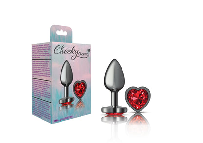 Cheeky Charms Gunmetal Grey Butt Plug with Red Heart Gem - XOXTOYS