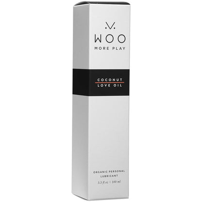 Woo More Play Coconut Love Oil packaging box 3.3 fl oz 100ml organic personal lubricant