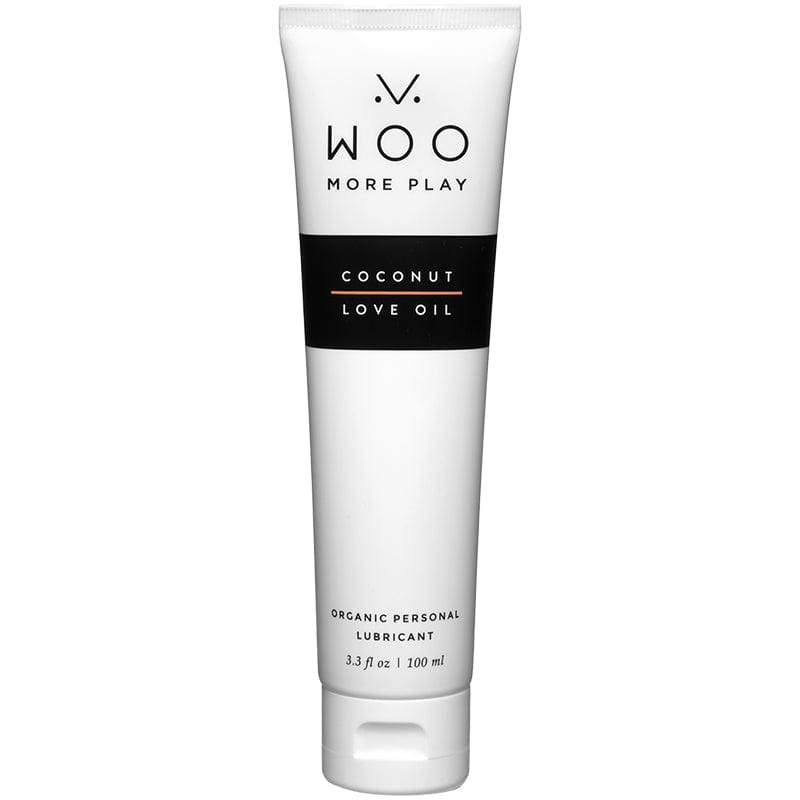 Woo More Play Coconut Love Oil lubricant tube 100ml front view white background